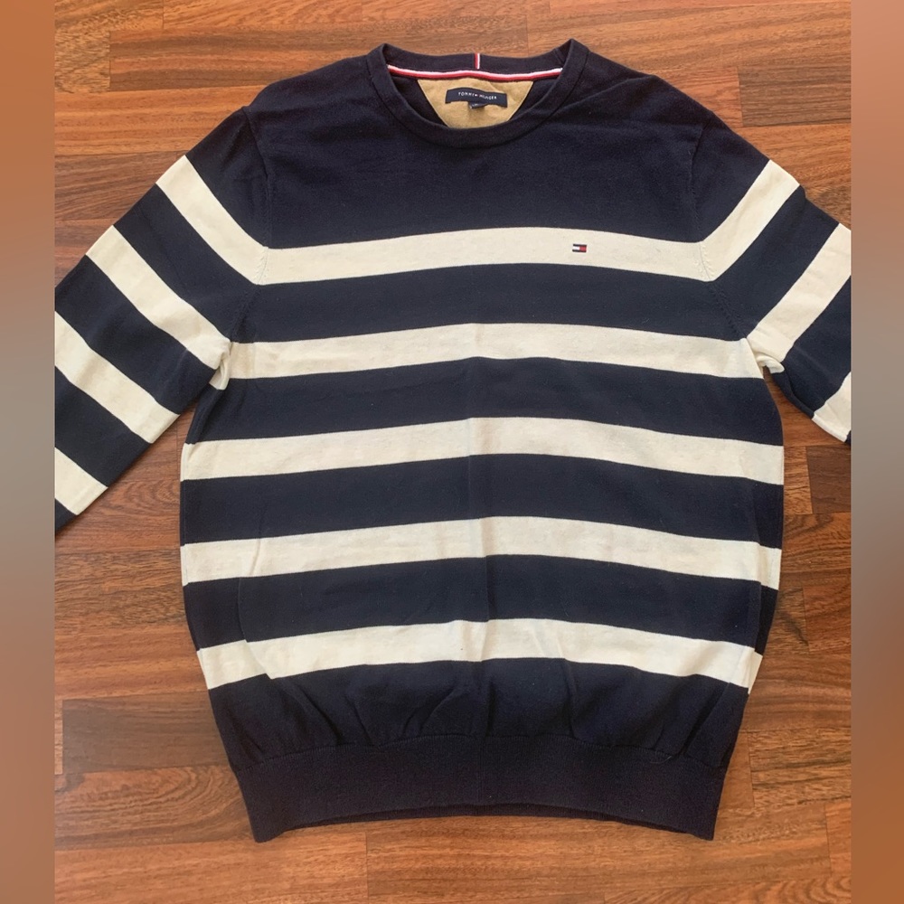Tommy Hilfiger Striped Cotton Sweater Men’s XL Navy Blue White